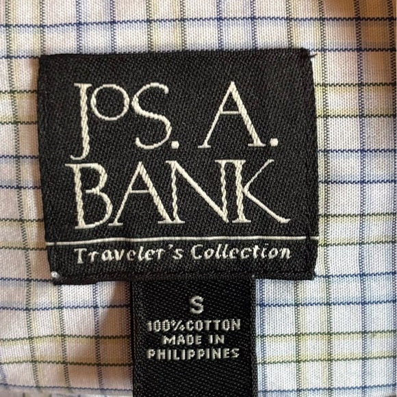 Jos. A. Bank White Blue Green Plaid Shirt Size Small Short Sleeve Button Down - Picture 2 of 7